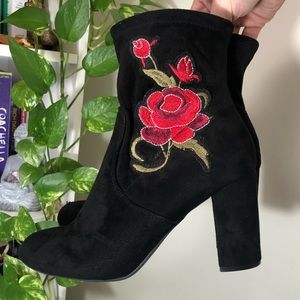 Black Rose Ankle Boots